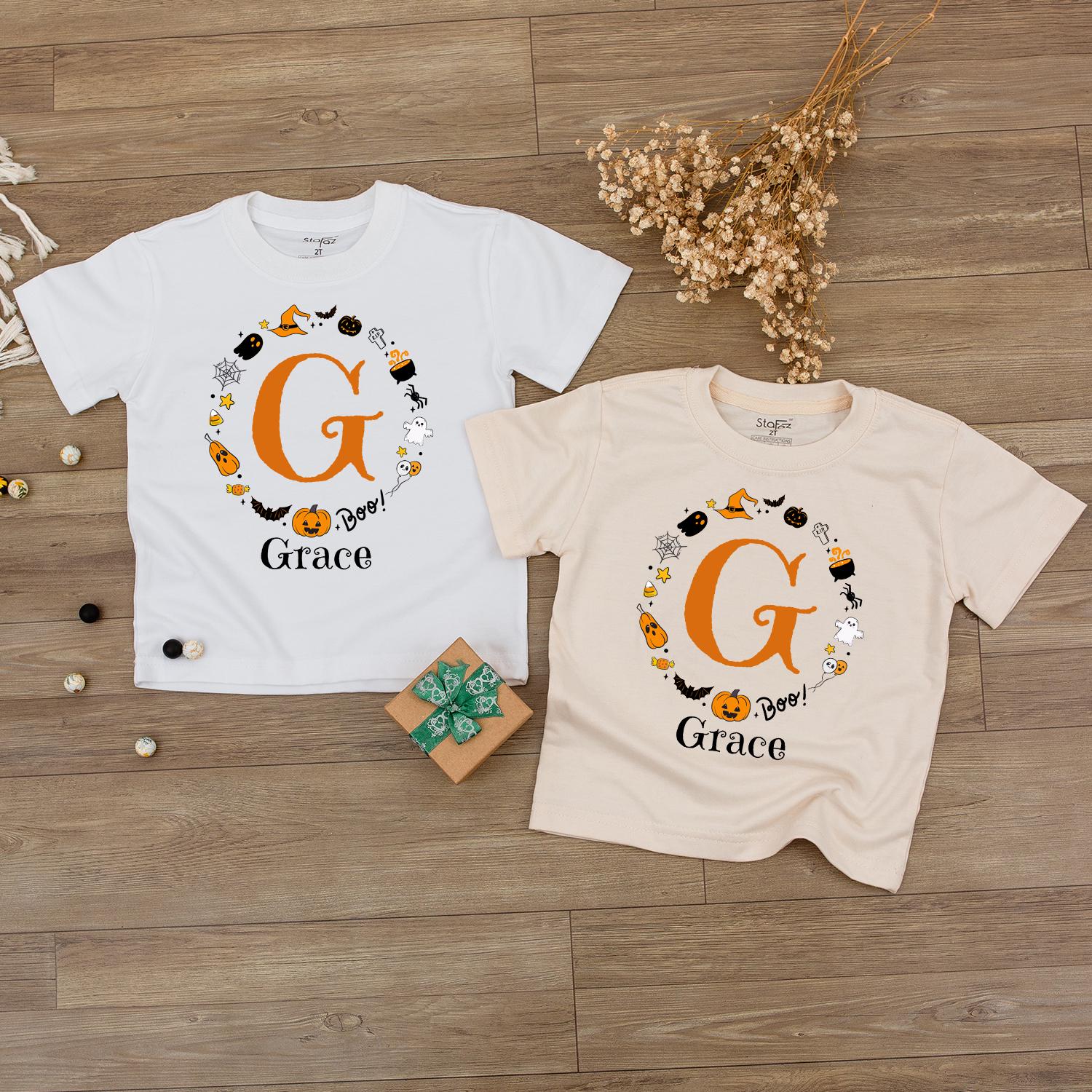 Boo Baby Bodysuit with Custom 'Grace' Name Halloween Outfit Festive Ghost Pumpkin Bat Design Infant Fall Gift