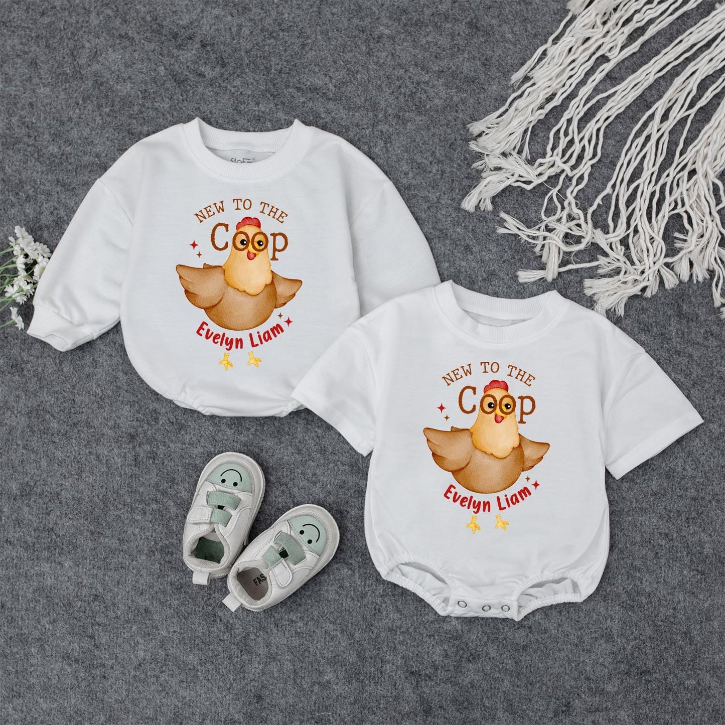 Personalized New To The Coop Baby Bodysuit, Cute Chicken Farm Outfit, Custom Name Newborn Gift, Baby Shower Present, Funny Chick Clothes 138chars