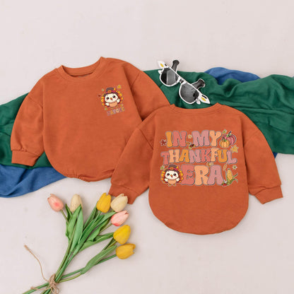 Personalized Thanksgiving Romper: My Thankful Era Turkey Outfit, Custom Name Fall Baby Clothes, First Turkey Day Outfit, Baby Shower Gift, Autumn Romper (138 chars)