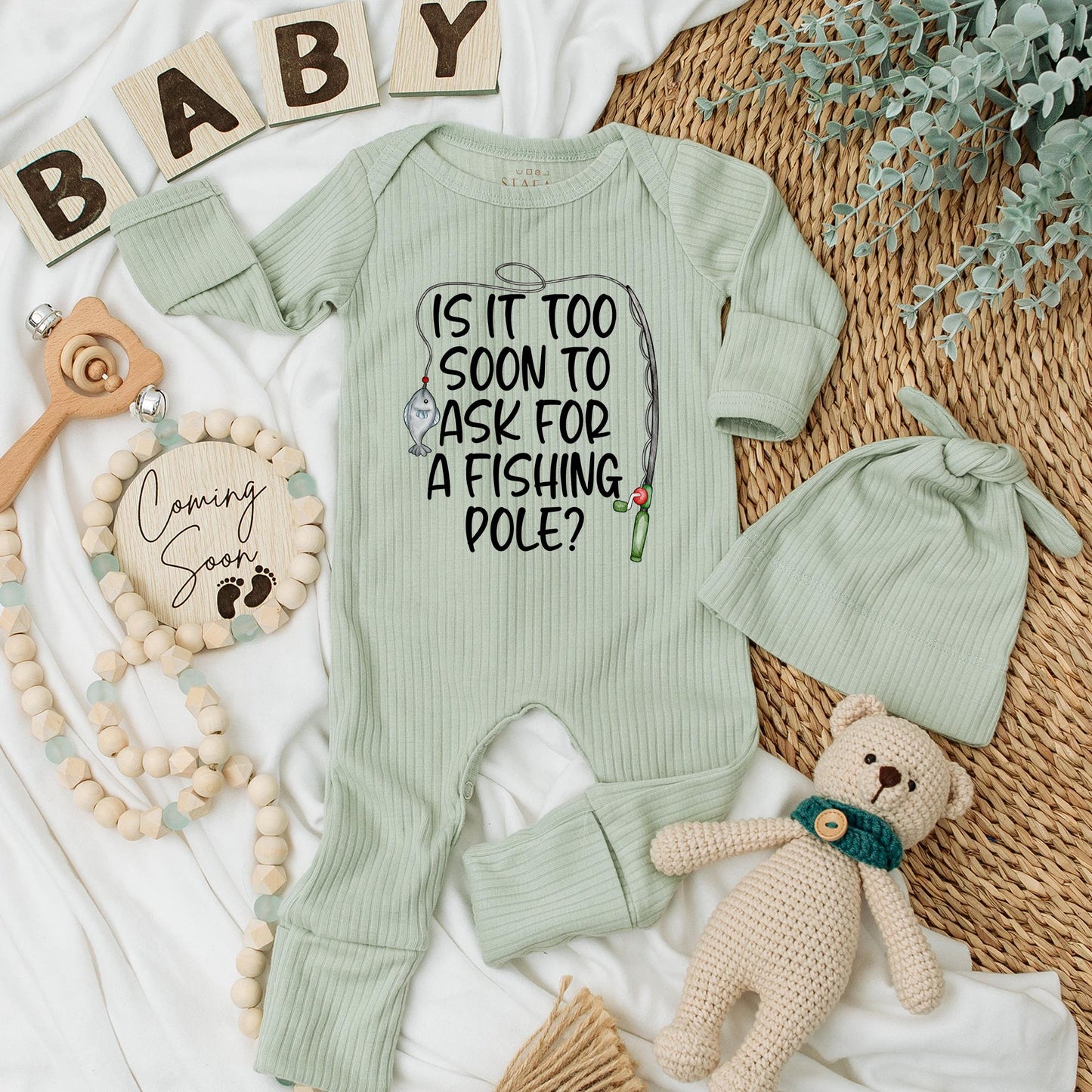 Is It Too Soon for a Fishing Pole Baby Bodysuit Funny Fishing Romper Newborn Outfit Baby Shower Gift Cute Whimsical Design