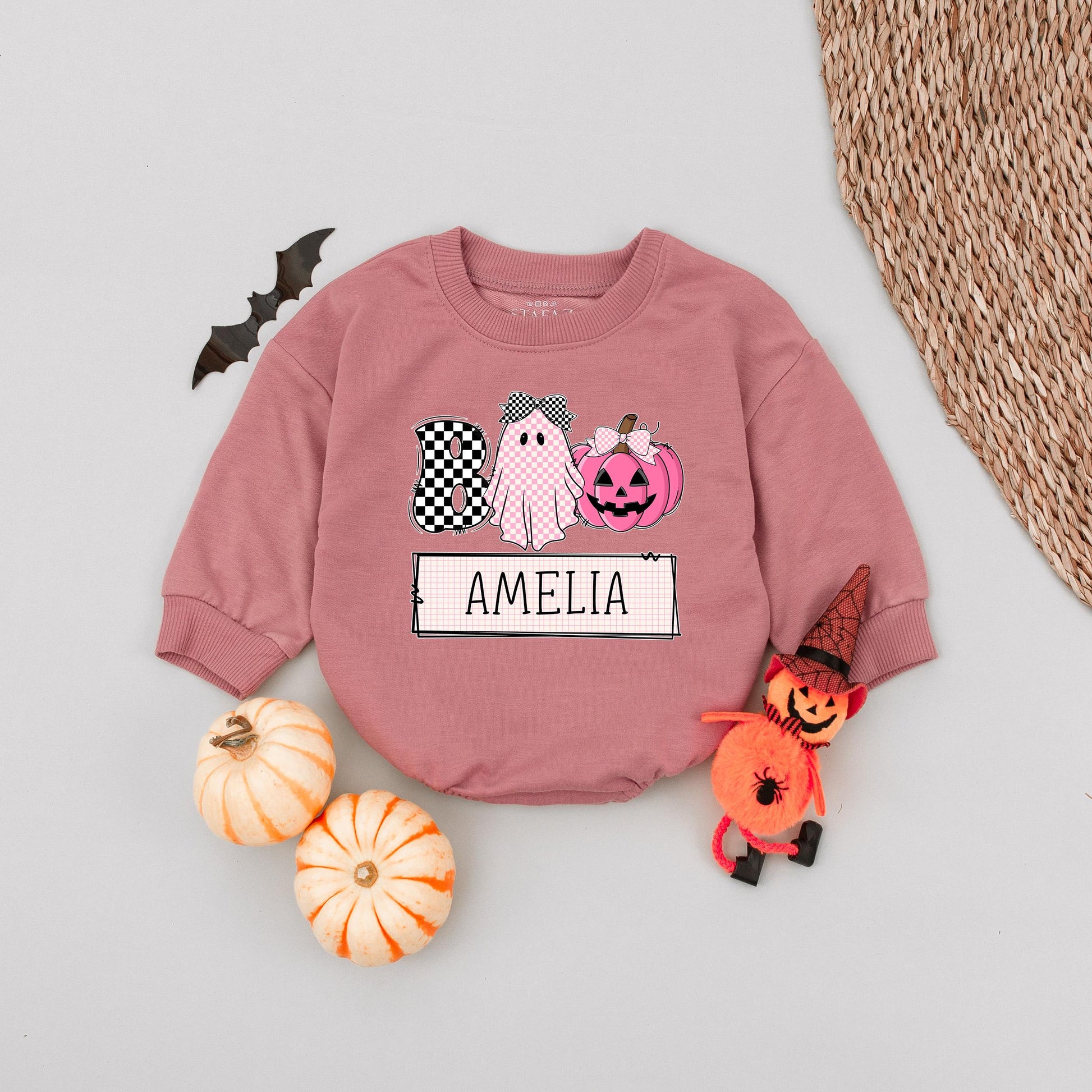 Custom Boo Ghost Pumpkin Romper for Baby Girl Adorable Halloween Outfit Amelia Name Personalized