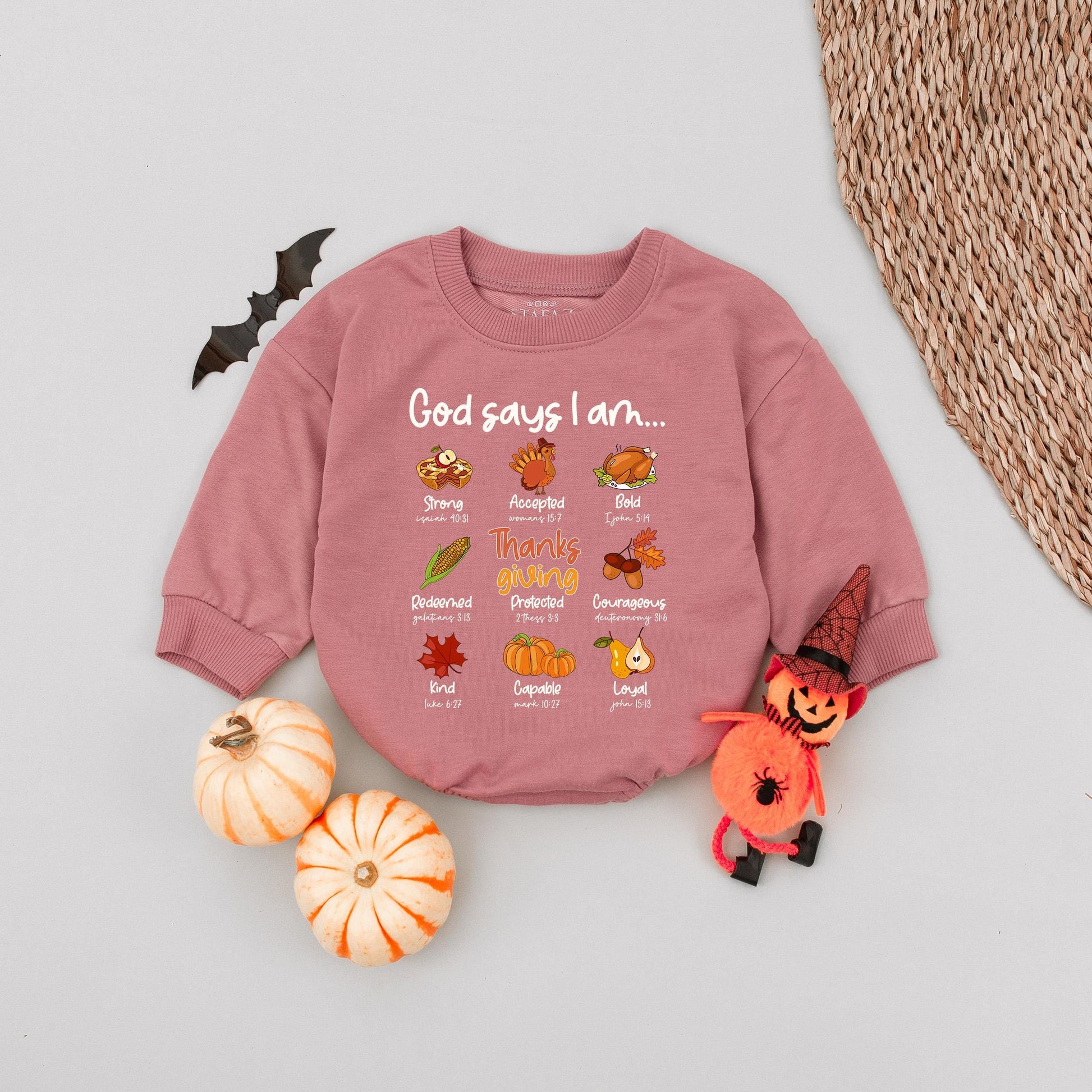 God Says I Am Thanksgiving Baby Romper, Cute Christian Babysuit, Biblical Toddler Outfit, Autumn Newborn Gift, Little Turkey, Blessed and Loyal 138