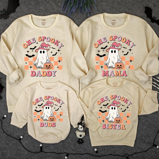 One Spooky Dude Halloween Birthday Sweatshirt Baby Boy 1st Birthday Ghost Pumpkin Outfit Pink Hat Bat Design Cute Family Fall