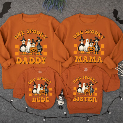 One Spooky Dude Goose Halloween Sweater Funny Baby Toddler First Birthday Outfit Retro Orange Black White Baby Boy Girl Gift
