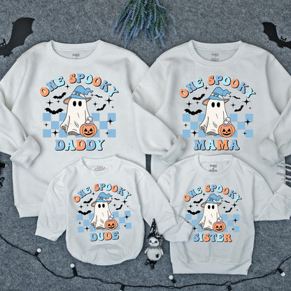 One Spooky Dude Halloween Birthday Sweatshirt Retro Ghost Pumpkin Design for Toddler Boys First Birthday Party Casual Fall Outfit