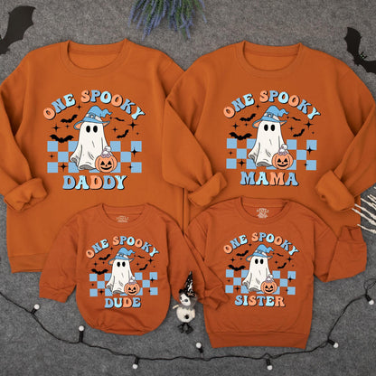 One Spooky Dude Halloween Birthday Sweatshirt Retro Ghost Pumpkin Design for Toddler Boys First Birthday Party Casual Fall Outfit
