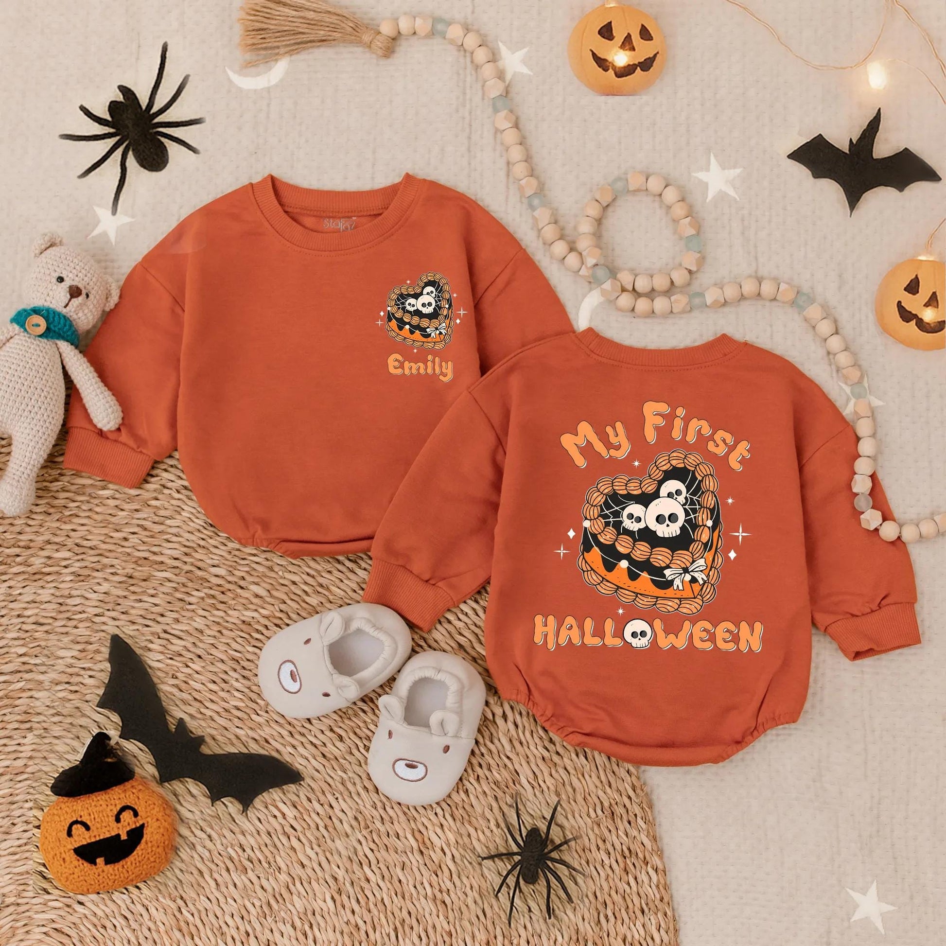 My First Halloween Girly Spooky Cake Bubble Romper Baby Girl Fall Outfit Infant Bodysuit Cute Halloween Costume First Boo Gift