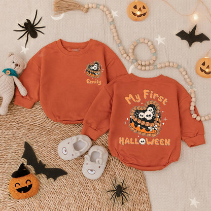 My First Halloween Girly Spooky Cake Bubble Romper Baby Girl Fall Outfit Infant Bodysuit Cute Halloween Costume First Boo Gift