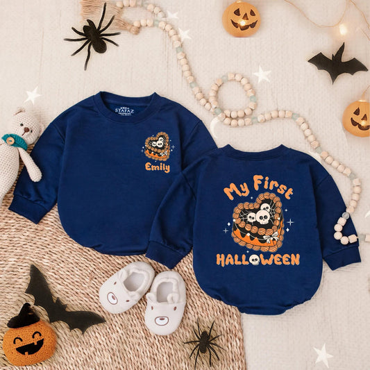 My First Halloween Girly Spooky Cake Bubble Romper Baby Girl Fall Outfit Infant Bodysuit Cute Halloween Costume First Boo Gift