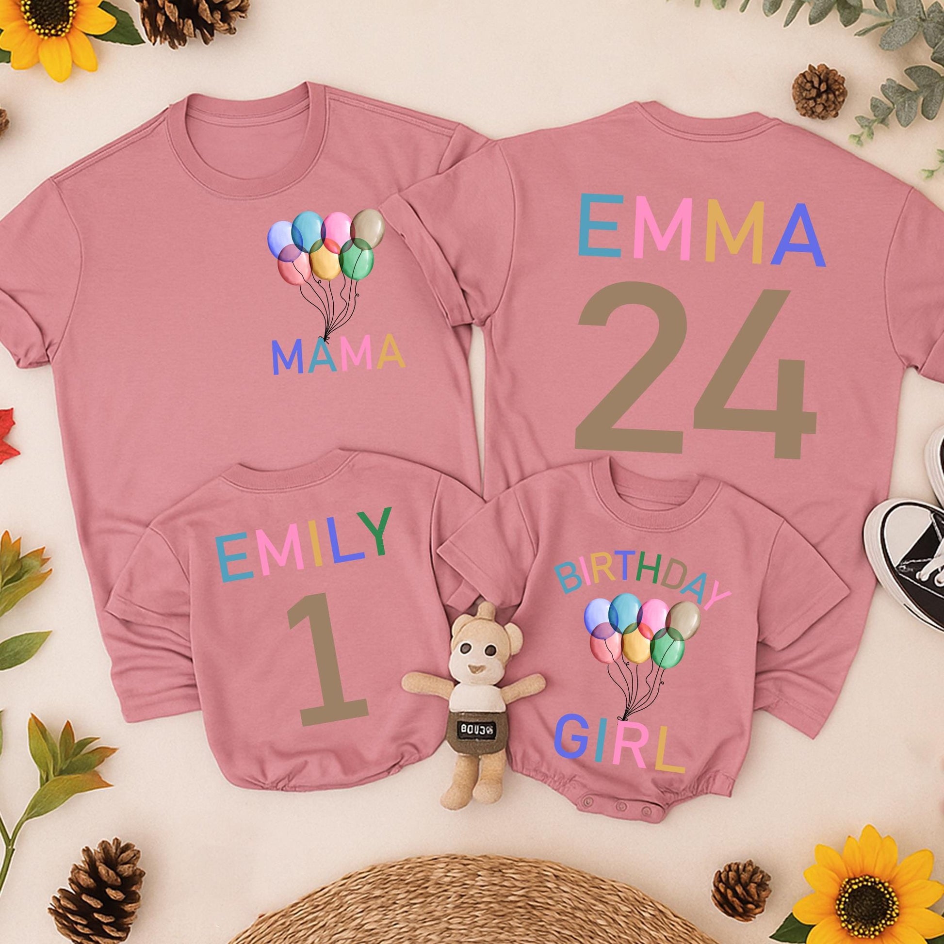 Rainbow Balloon Birthday Romper 1st Birthday Outfit Colorful Matching Family Baby Toddler Girl Celebration Shirt With Balloons
