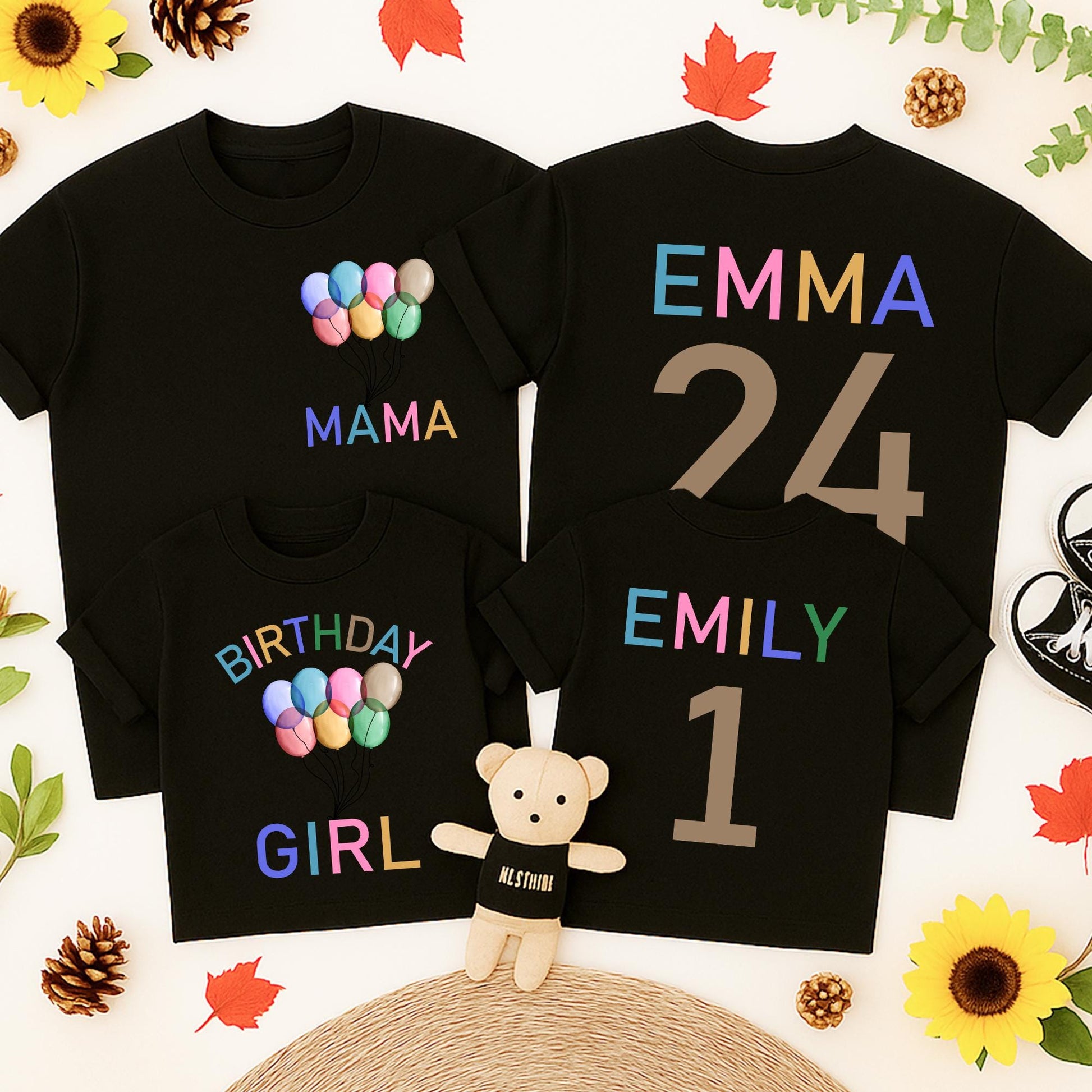Rainbow Balloon Birthday Romper 1st Birthday Outfit Colorful Matching Family Baby Toddler Girl Celebration Shirt With Balloons