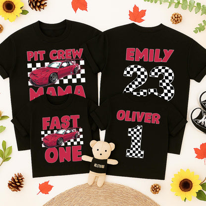 Fast One Birthday Shirt for Boys & Girls | Car Race Theme Tee First Birthday Party Outfit Red Black White Cotton Comfortable