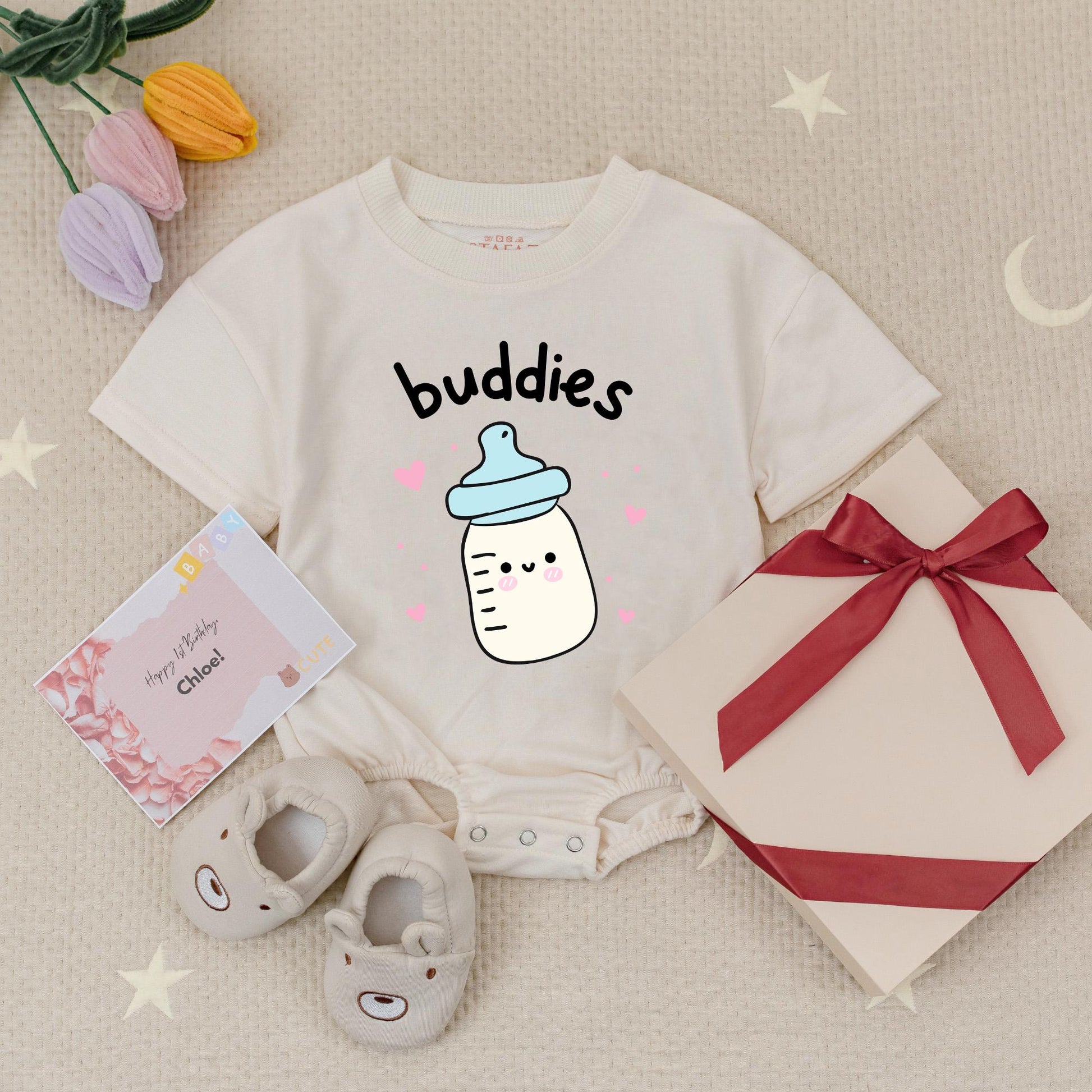 Matching Drinking Buddies Twin Bubble Romper Set Baby Boy & Girl Outfits Best Friends Twins Gift Bodysuit