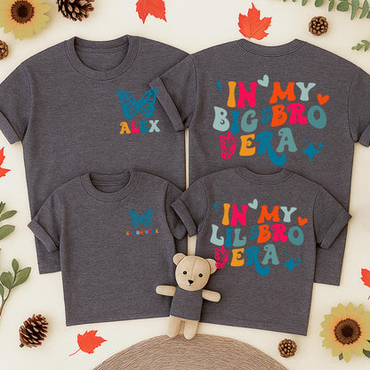 Big Little Bro Matching Shirts Retro Butterfly In My Big Bro Era Toddler Tee Cute Lil Bro Kids Crew Neck Custom Sibling Style