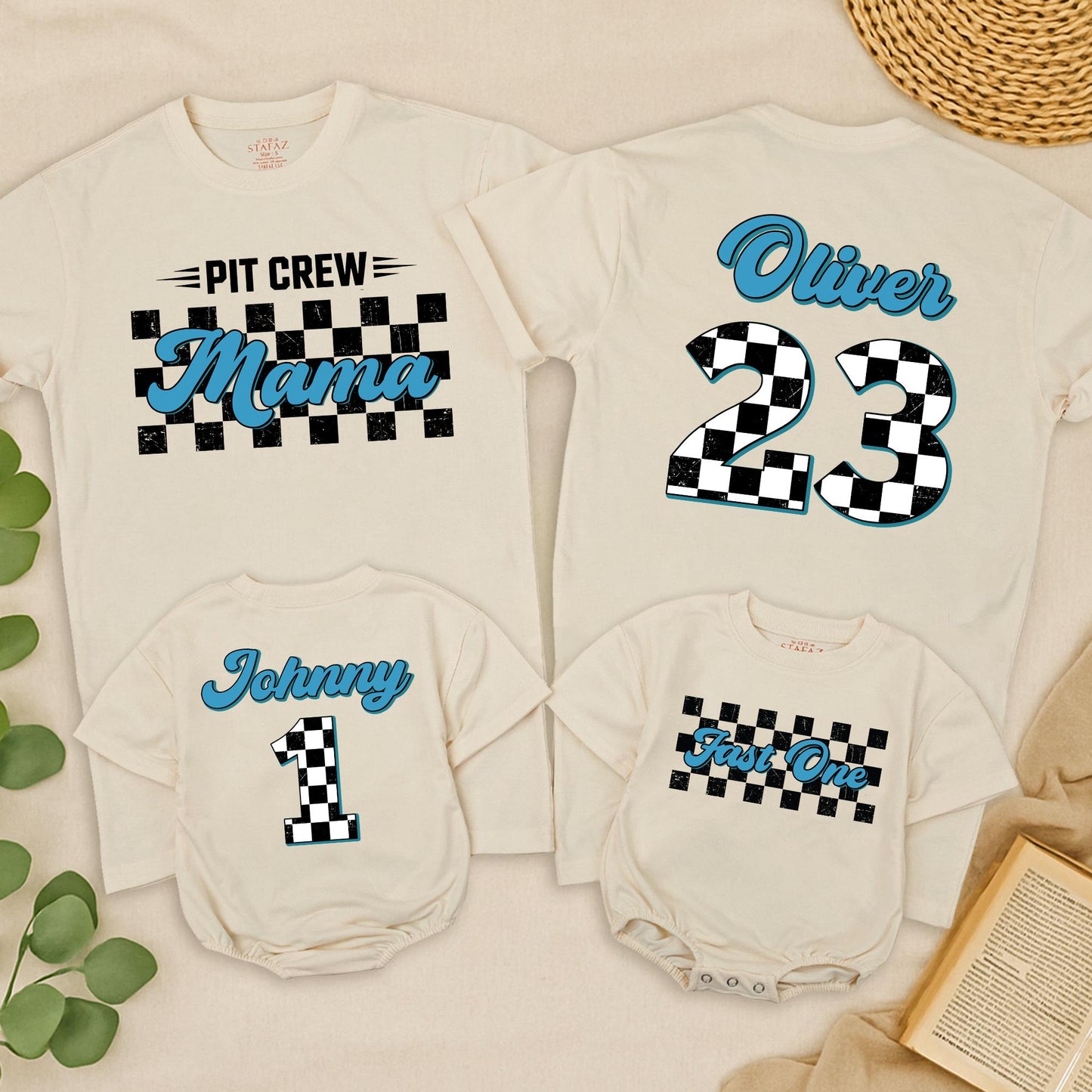 Fast One Pit Crew Birthday Boy Shirt, Race Car Theme Tee, First Birthday Family Party Outfit, Checkered Flag Fast 1 Racing Tee for Boys & Girls 139