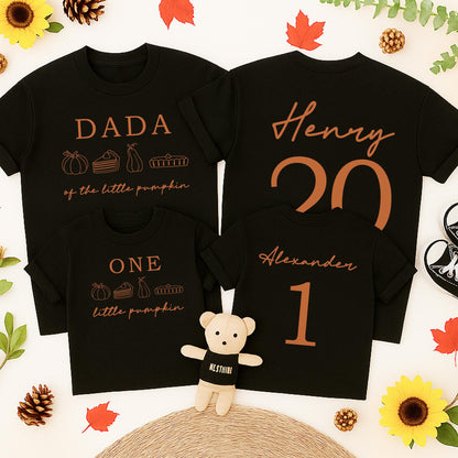 Our Little Pumpkin is One Fall Birthday Family Shirts Mommy and Me Custom Dad Autumn Vibes Orange Rust Rust