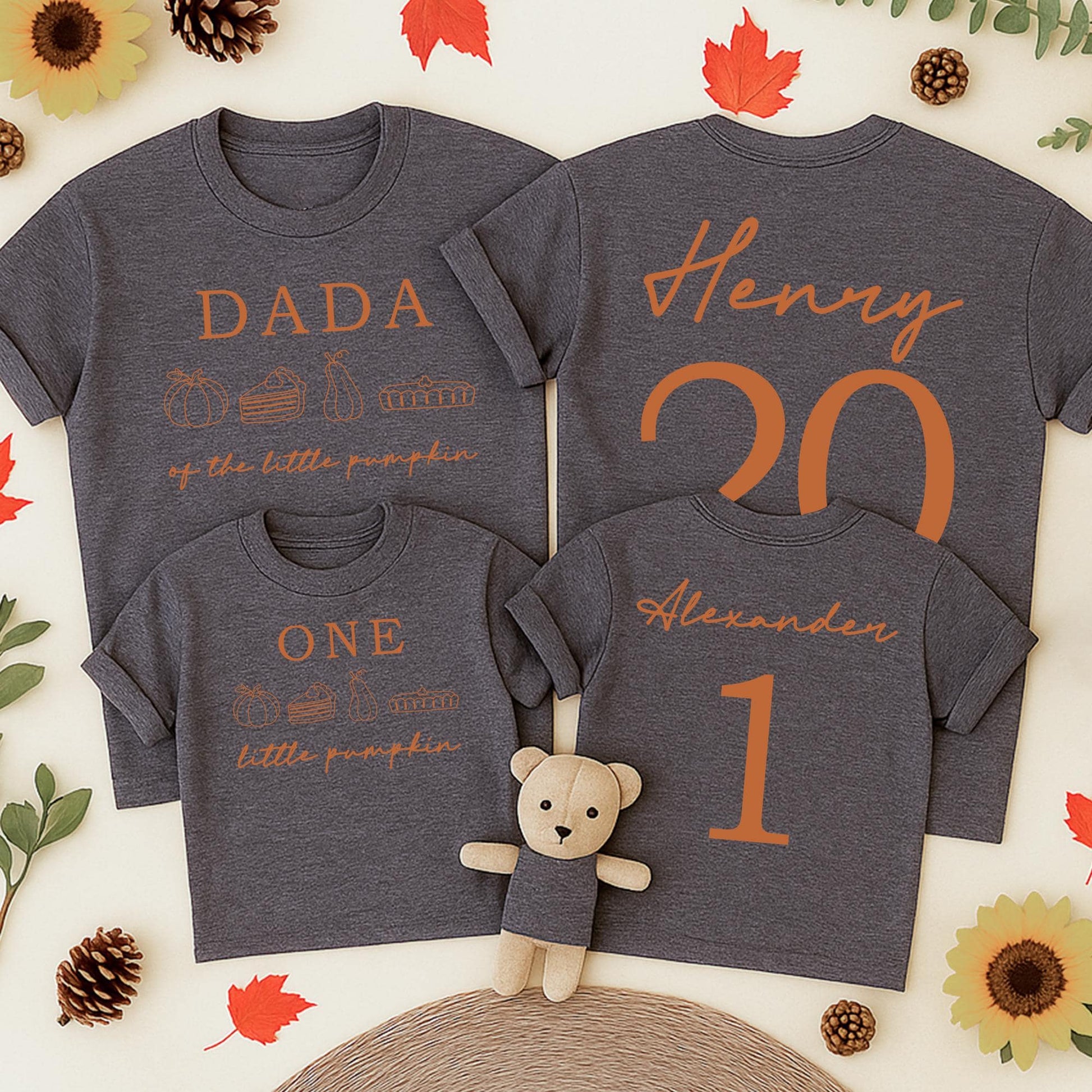 Our Little Pumpkin is One Fall Birthday Family Shirts Mommy and Me Custom Dad Autumn Vibes Orange Rust Rust