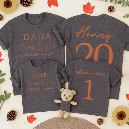 Our Little Pumpkin is One Fall Birthday Family Shirts Mommy and Me Custom Dad Autumn Vibes Orange Rust Rust