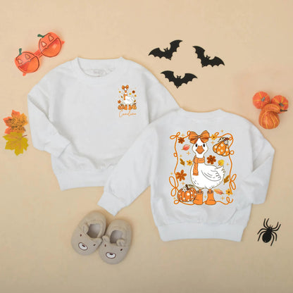 Personalized Caroline Fall Goose Baby Romper Cute Autumn Girly Bodysuit with Pumpkins Leaves Flowers Funny Thanksgiving Baby Clothes Gift
