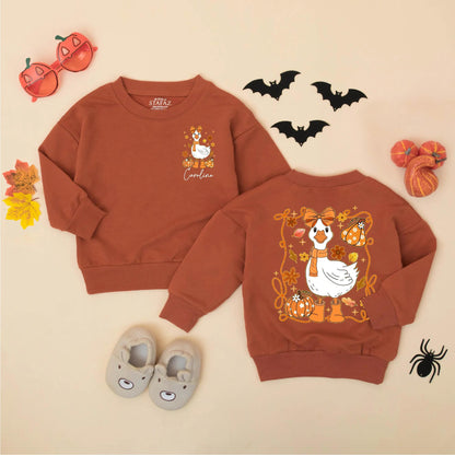 Personalized Caroline Fall Goose Baby Romper Cute Autumn Girly Bodysuit with Pumpkins Leaves Flowers Funny Thanksgiving Baby Clothes Gift