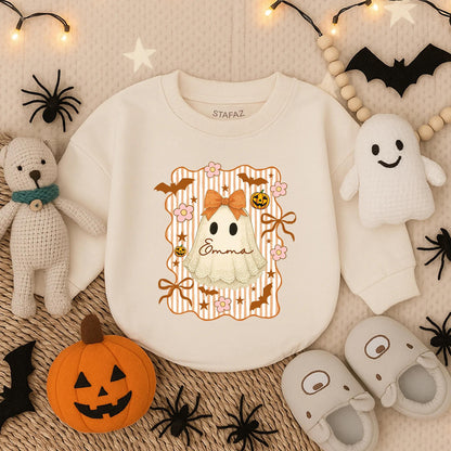 Custom Lace Halloween Ghost Romper for Baby Girl Vintage Spooky Cute Infant Bodysuit with Name Emma