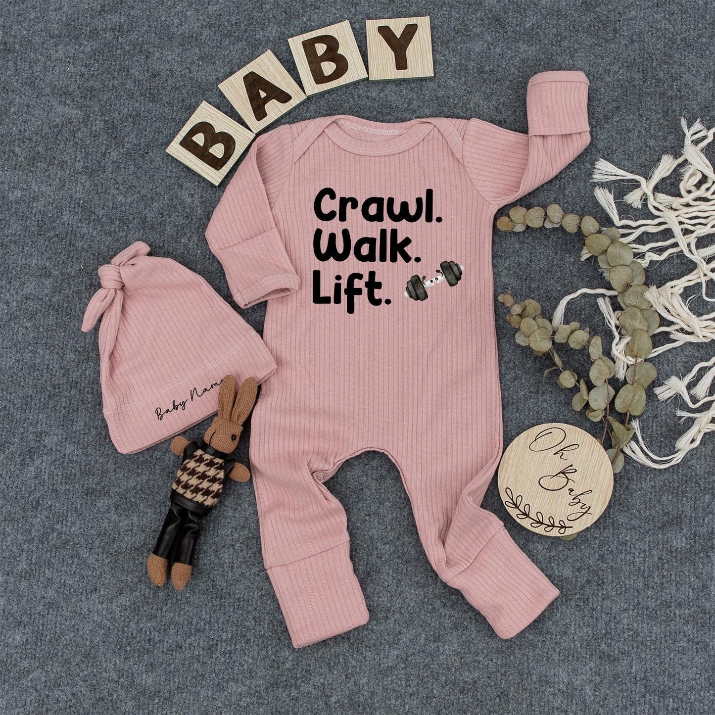 Crawl Walk Lift Gym Baby Romper, Funny Workout Bodysuit, Long Sleeve Fitness Newborn Outfit, Cute Gym Gift for Baby Athlete 130-140 chars