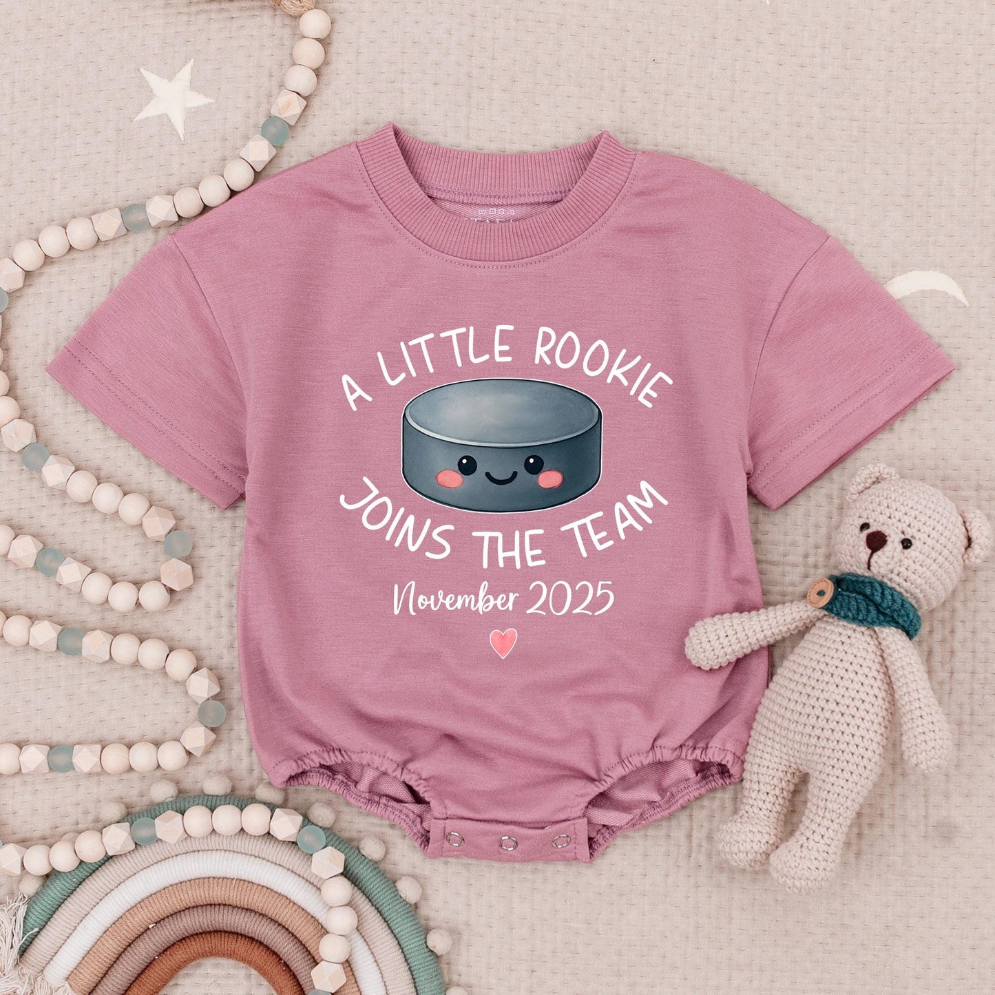 Custom A Little Rookie Joins The Team Hockey Baby Announcement Romper, Baby Reveal Outfit, Hockey Fan Gift, November 2025