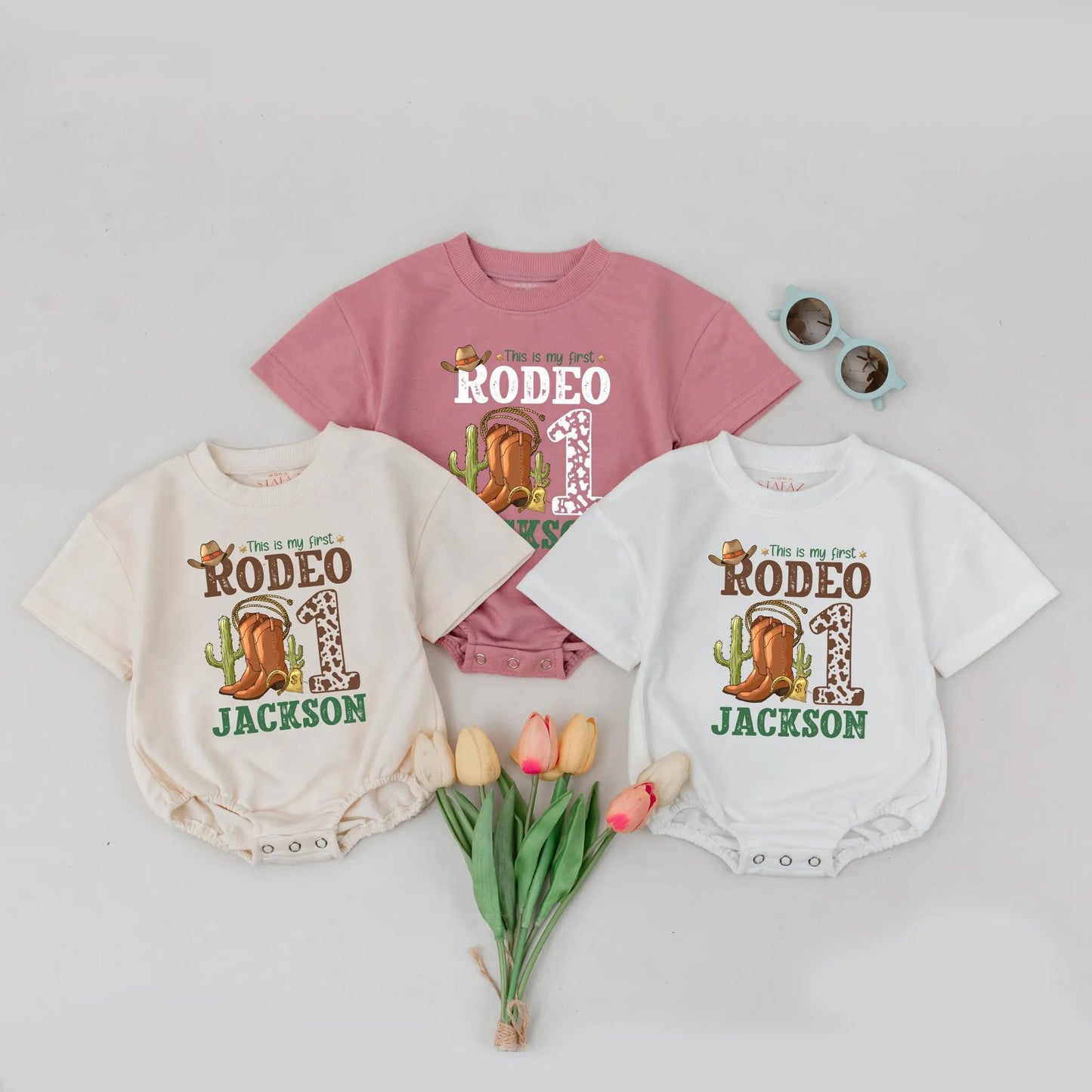 Personalized First Rodeo Romper Jackson Cowboy Baby Outfit 1st Birthday Boy Gift Newborn Outfit