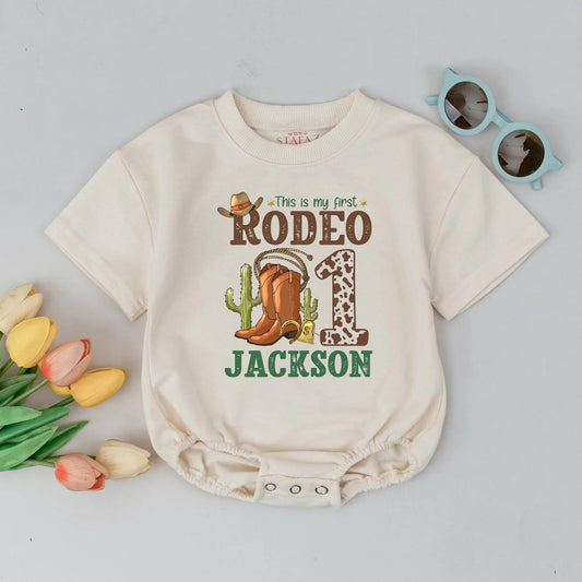 Personalized First Rodeo Romper Jackson Cowboy Baby Outfit 1st Birthday Boy Gift Newborn Outfit