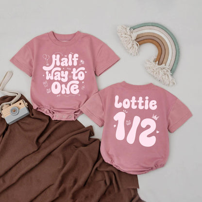 Custom Lottie Half Way to One Romper Adorable Baby Girl Half Birthday Outfit Sweet Pink Celebration Gift 6 Months Milestone