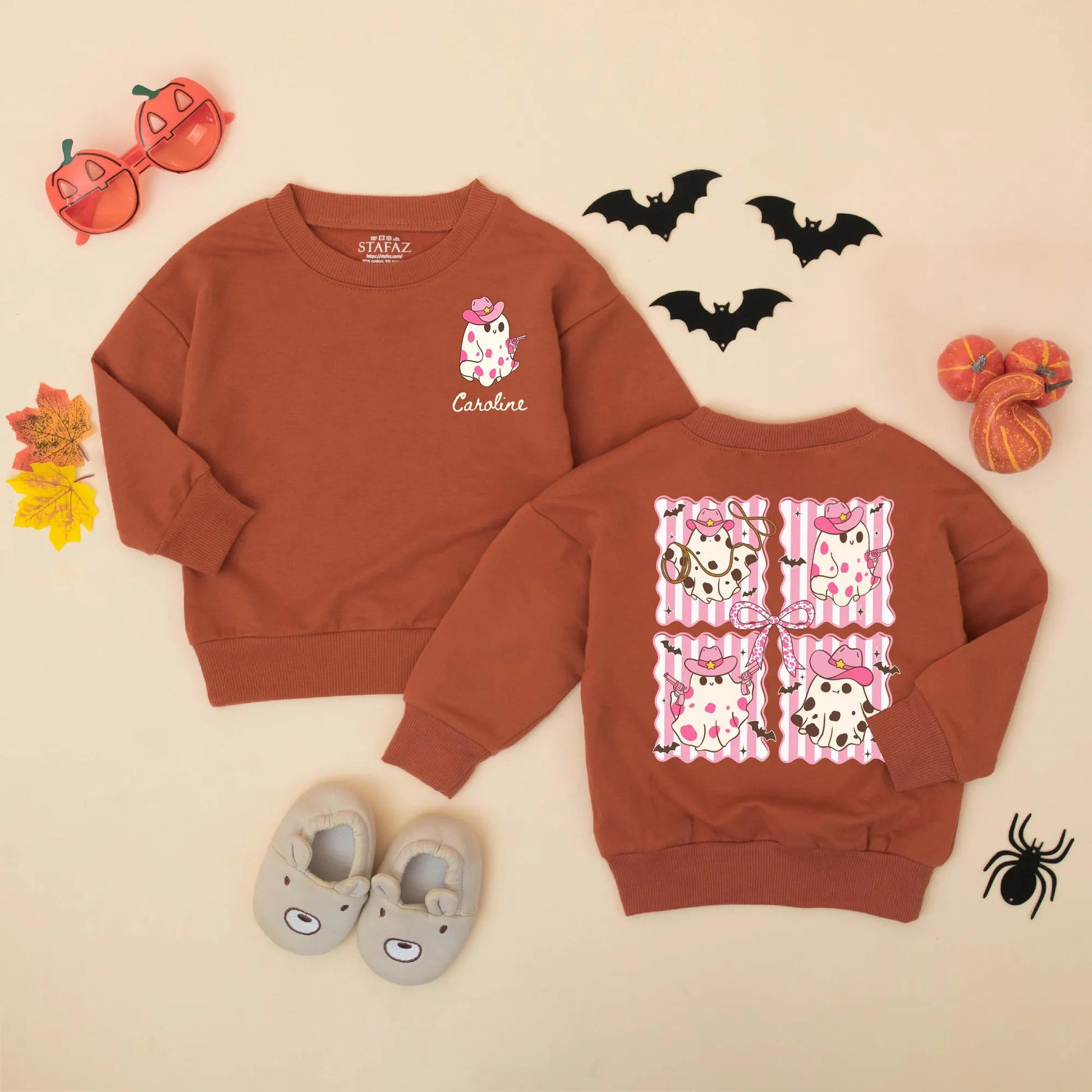 Custom Pink Cowboy Ghost Baby Romper Personalized Name Western Halloween Outfit Infant Girl Cute Spooky Season Costume Newborn Gift