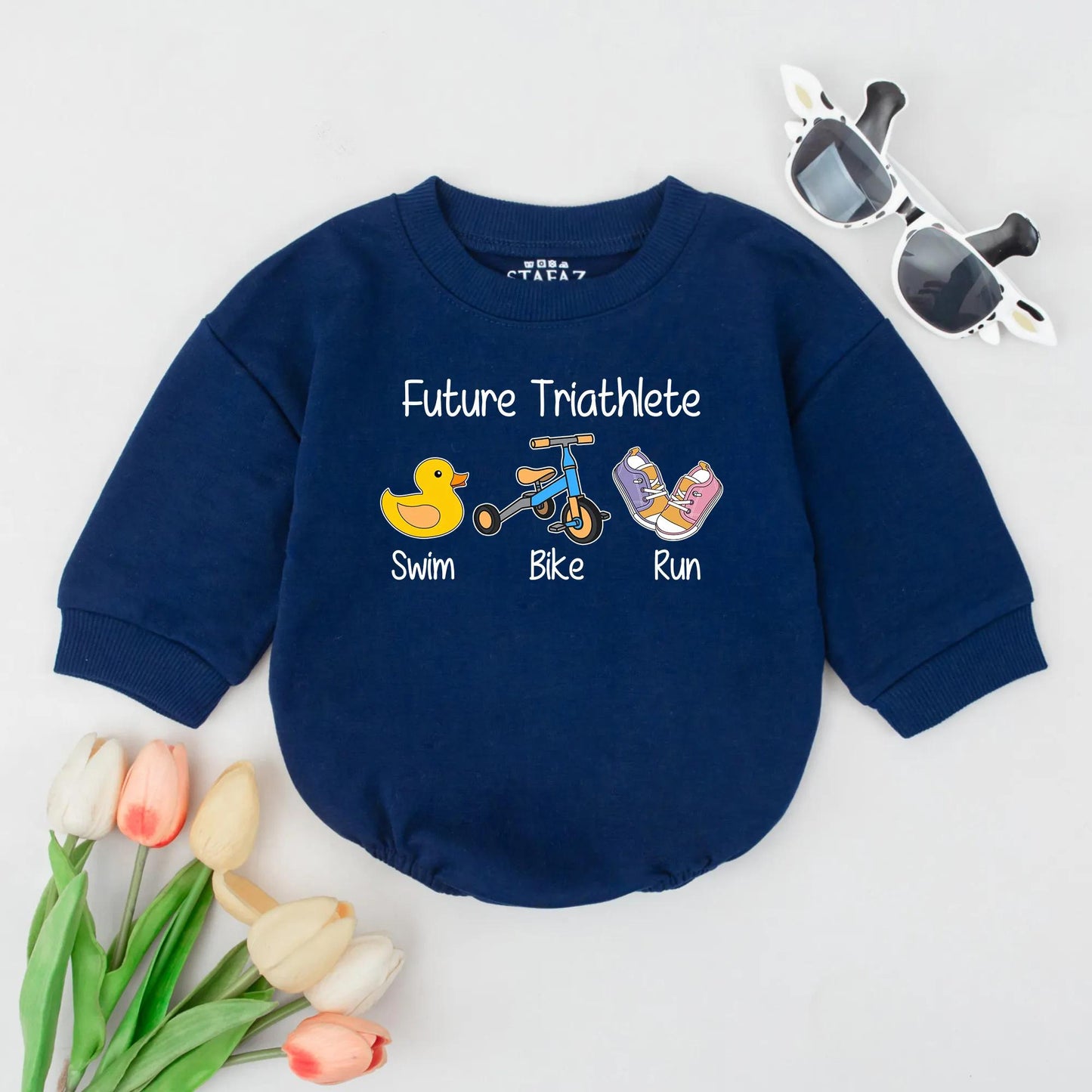 Future Triathlete Bubble Romper Cute Swim Bike Run Baby Outfit Sporty Triathlon Baby Shower Gift for Newborns and Toddlers