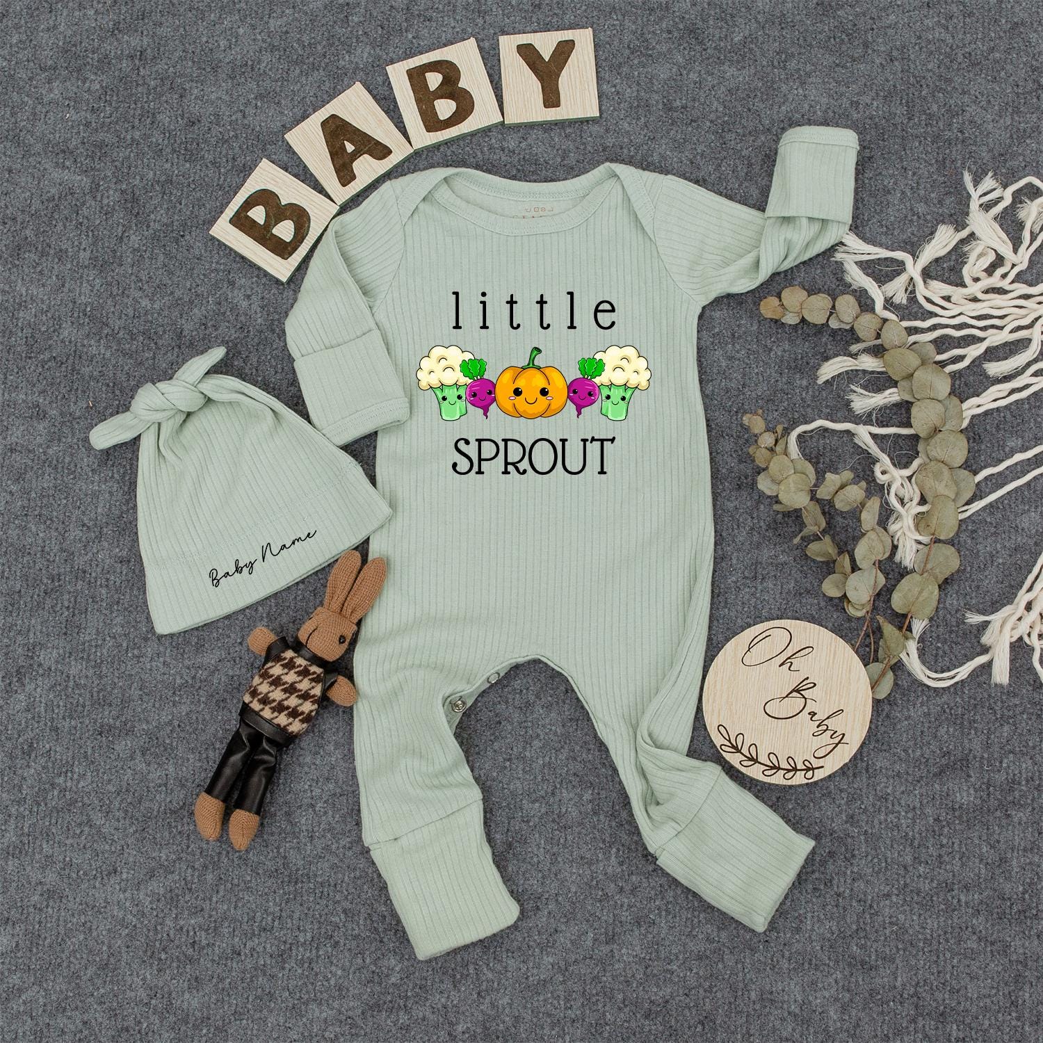 Little Sprout Baby Romper with Cute Vegetable Design Organic Newborn Outfit Funny Bodysuit Gift Ribbed Baby Clothes