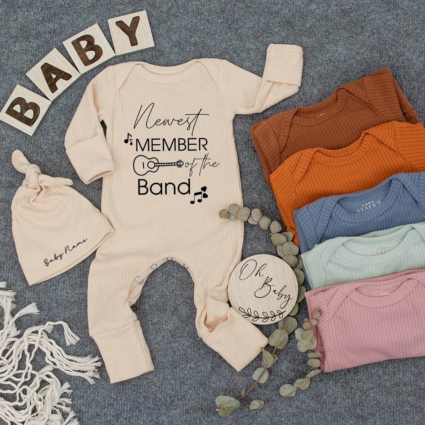 Newest Member Baby Band Romper Guitar Outfit, Funny Musical Newborn Clothes, Ribbed Bodysuit, Baby Shower Gift, Little Rockstar Coming Home Outfit 138
