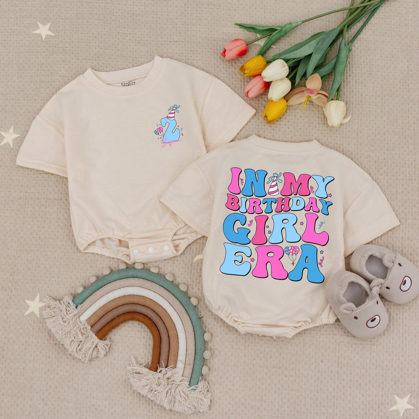 Birthday Girl Era Personalized Romper, Retro 2nd Birthday Outfit, Playful Baby Romper, Custom Birthday Toddler Shirt, Cake Smash Outfit, Fun Gift (139 chars)