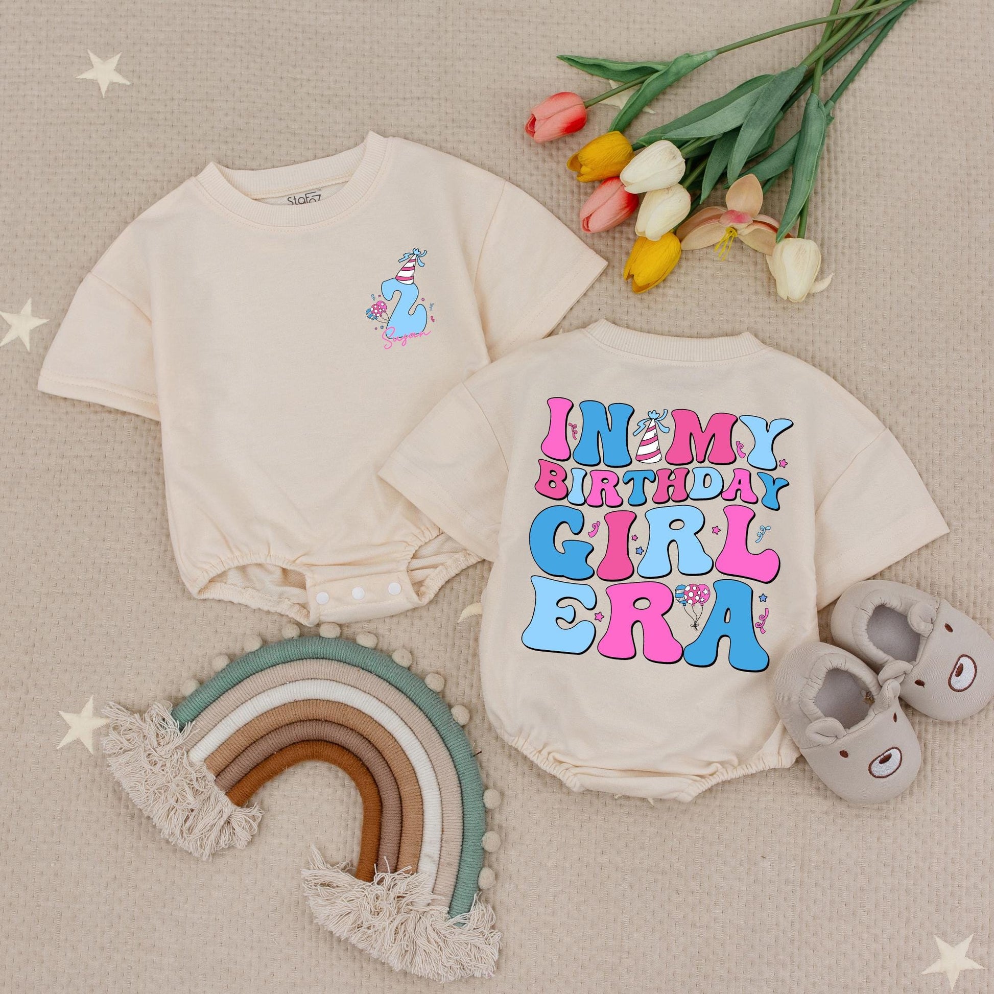 Birthday Girl Era Personalized Romper, Retro 2nd Birthday Outfit, Playful Baby Romper, Custom Birthday Toddler Shirt, Cake Smash Outfit, Fun Gift (139 chars)