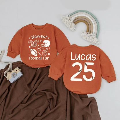 Newest Football Fan Baby Romper Brown Sports Design Lucas 25 Birthday Outfit Toddler Infant Football Gift