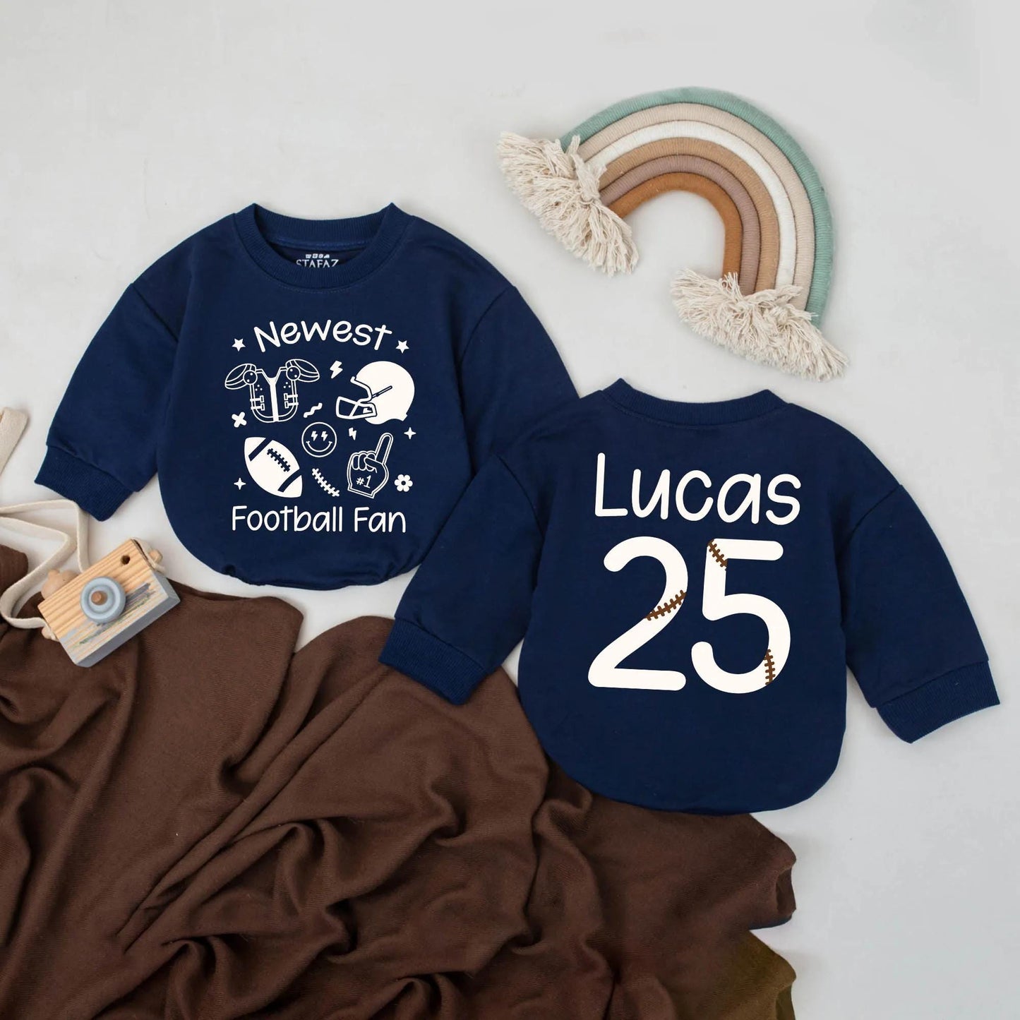 Newest Football Fan Baby Romper Brown Sports Design Lucas 25 Birthday Outfit Toddler Infant Football Gift