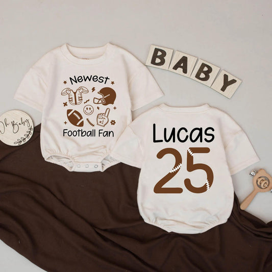 Newest Football Fan Baby Romper Brown Sports Design Lucas 25 Birthday Outfit Toddler Infant Football Gift