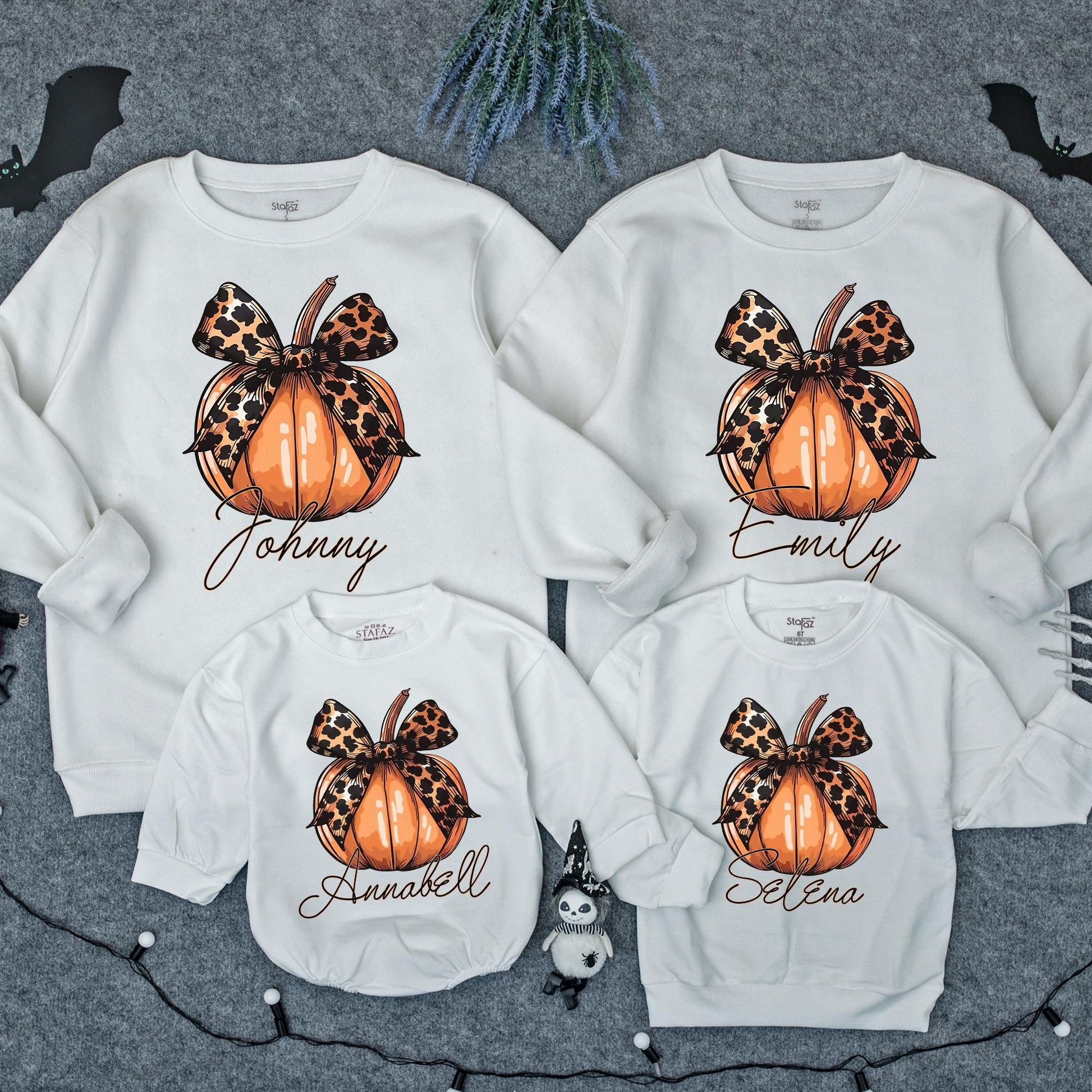 Personalized Leopard Bow Pumpkin Romper, Baby Girl Fall Outfit, Custom Name Thanksgiving Outfit, Cute Toddler Pumpkin Patch Outfit, Autumn Sweatshirt