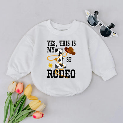 1st Rodeo Baby Boy Romper: Cowboy Birthday Outfit with Cow Print '1' & Lasso Design | Western Theme Bodysuit, First Birthday Gift