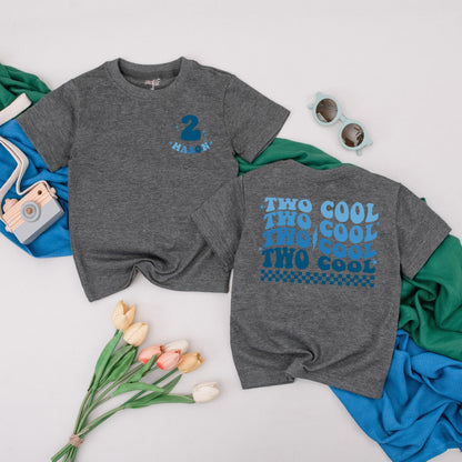 Two Cool 2nd Birthday Boy Shirt, Retro Blue Design Toddler Tee, Personalized Birthday Outfit, Two Years Old Boy Gift