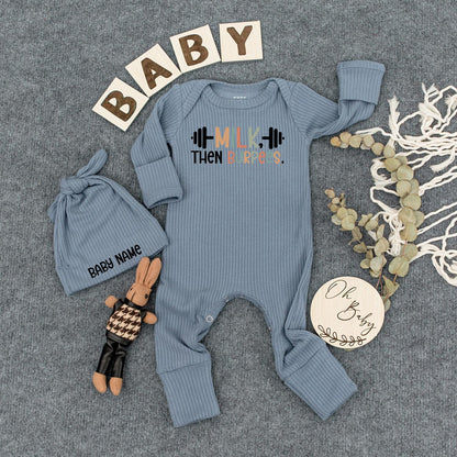 Milk Then Burpees Baby Bodysuit - Funny Workout Bodysuit for Baby Gym Rats, Lifting Baby Clothes, Cute Barbell Design, Newborn Fitness Gift, Infant Outfit