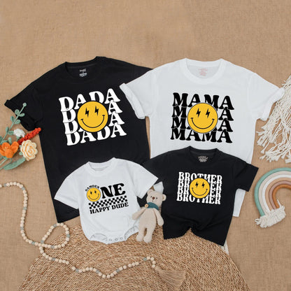 One Happy Dude 1st Birthday Outfit Matching Family Shirts Smiley Face Lightning Bolt Baby Boy Clothes Retro First Birthday Party Gift Idea 125 chars