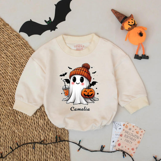 Personalized Cute Ghost Halloween Baby Romper Outfit Spooky Season Infant Costume Boy Girl Name