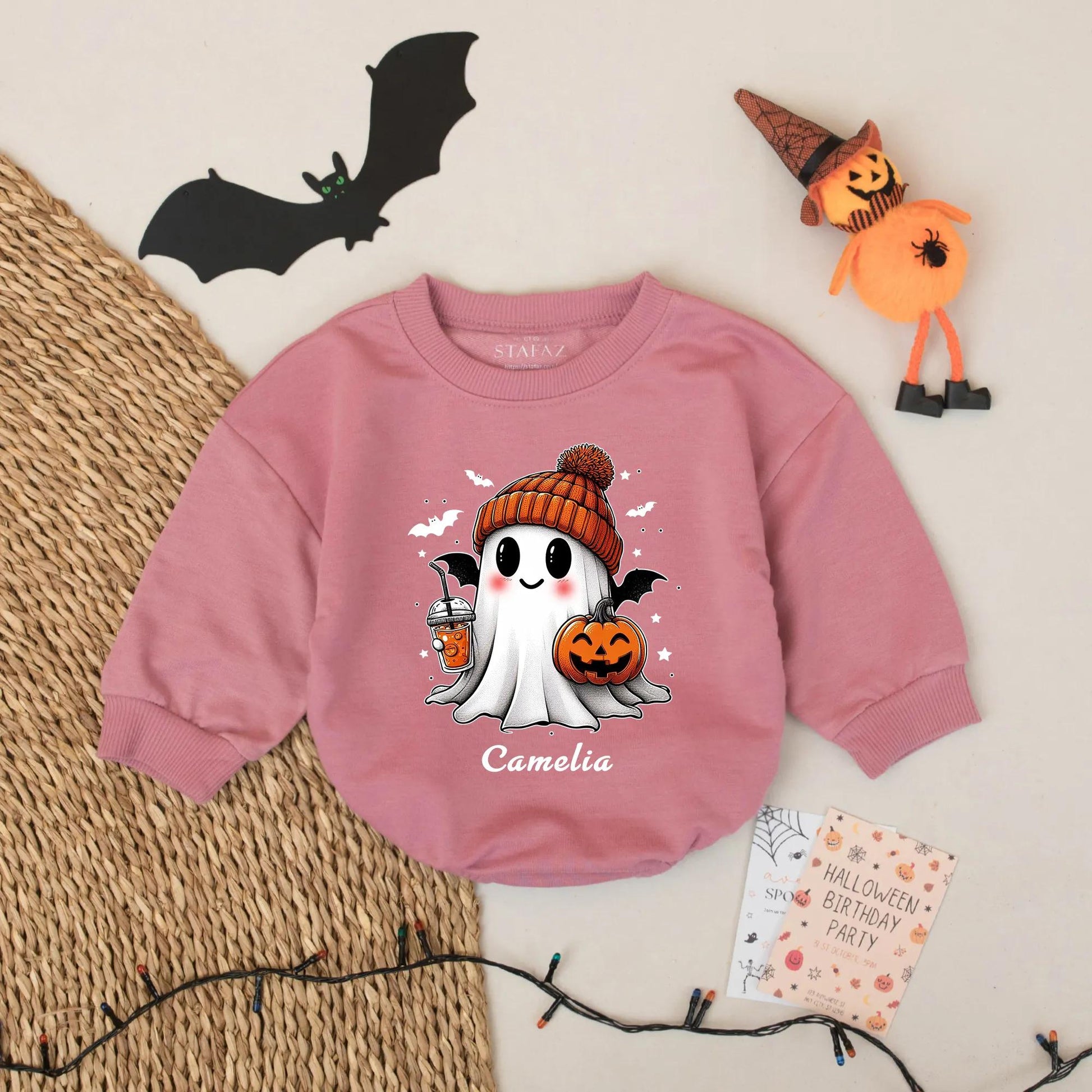 Personalized Cute Ghost Halloween Baby Romper Outfit Spooky Season Infant Costume Boy Girl Name