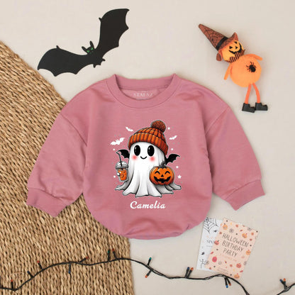 Personalized Cute Ghost Halloween Baby Romper Outfit Spooky Season Infant Costume Boy Girl Name