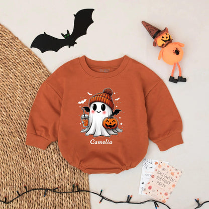 Personalized Cute Ghost Halloween Baby Romper Outfit Spooky Season Infant Costume Boy Girl Name