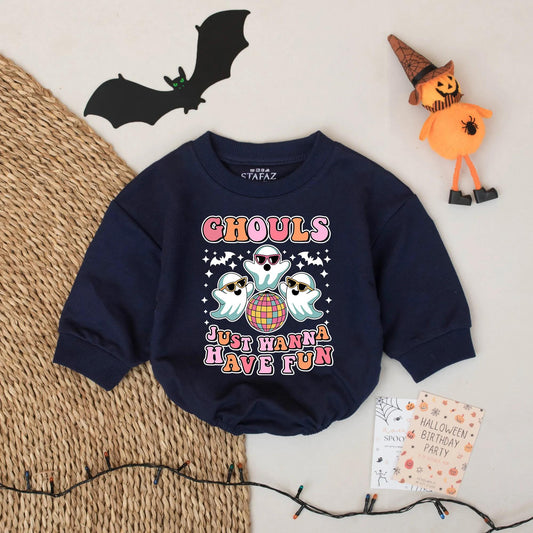 Retro Disco Ghouls Baby Romper Spooky Cute Halloween Ghost Outfit for Baby Girl or Boy Fall Fun