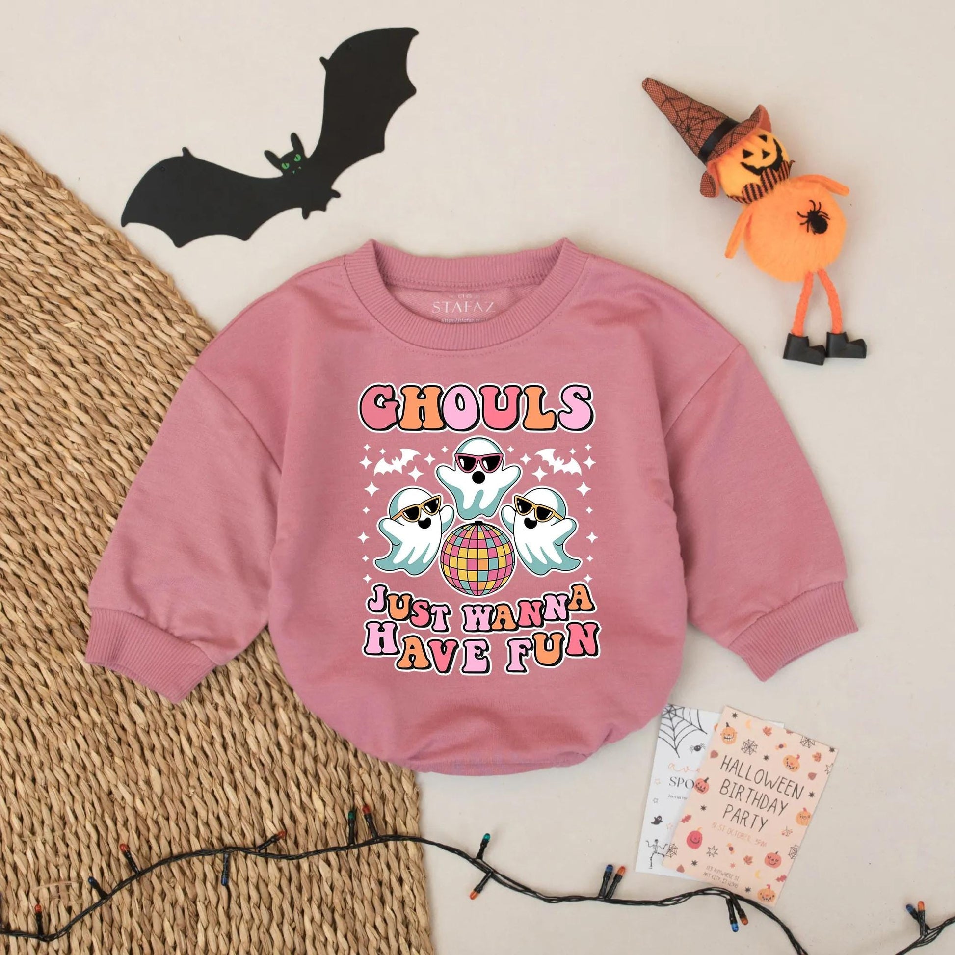 Retro Disco Ghouls Baby Romper Spooky Cute Halloween Ghost Outfit for Baby Girl or Boy Fall Fun